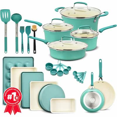 Cookware Set - 23 Piece -Blue Multi-Sized Cooking Pots with Lids - 23 Pieces