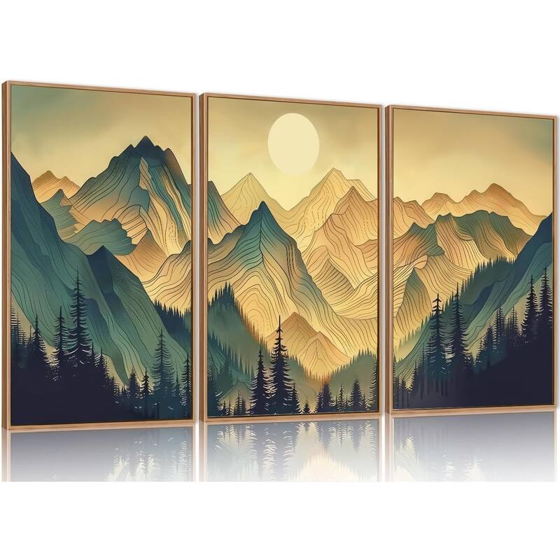 Mountains Forests Framed Canvas Wall Art Set, Abstract Woodland - 16 x 24