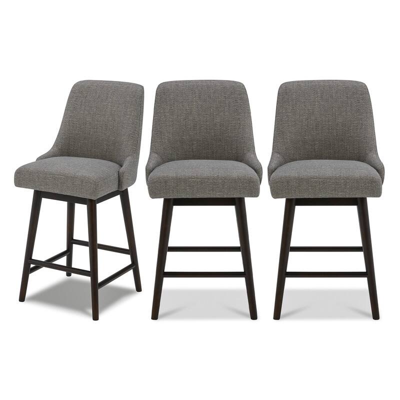 Spruce & Spring Hazel Upholstered Counter Height Swivel Barstool with Back - Set of 3 - Fog Grey-Fabric