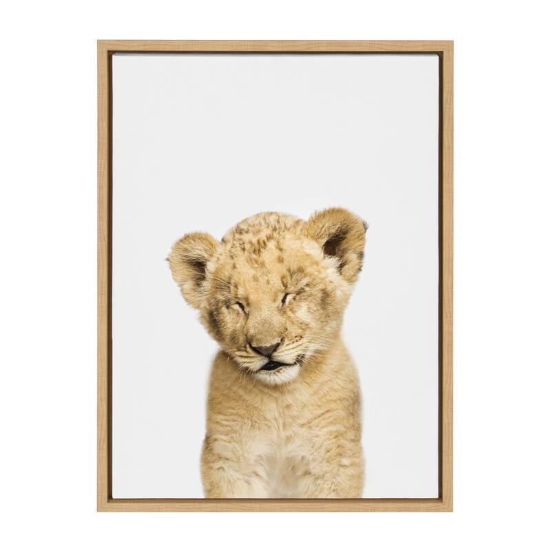 Sylvie Sleepy Baby Lion Animal Print Framed Canvas Art by Amy Peterson