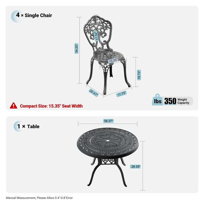 Traditions 5-Piece Patio Outdoor Dining Set with 4 Dining Chairs and 39.37 in.Round Table, Rust Free