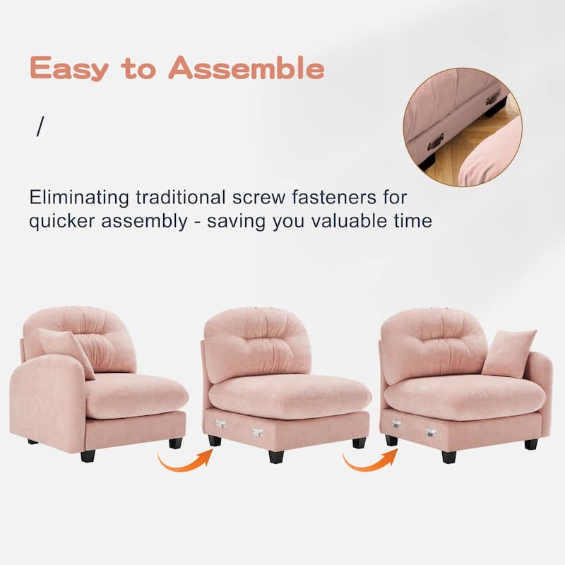GDF Studio - Kitty Modern Chenille Upholstered Modular Sectional Sofa with Ottoman and Tufted Backrest