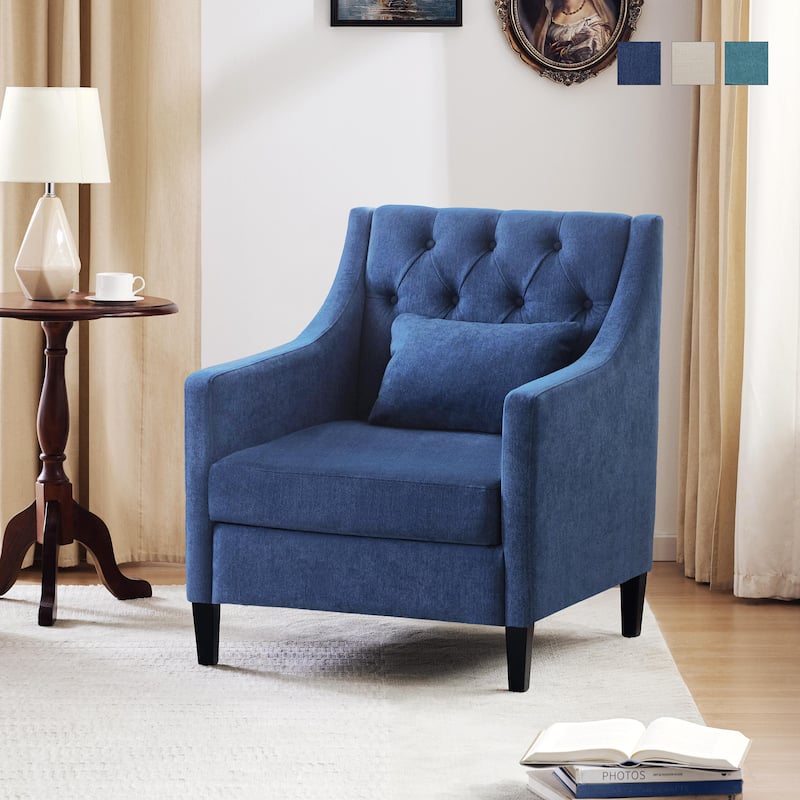 HUIMO Arm Chair Comfy Club Chair with Pillow Beige/ Dark Teal/ Blue