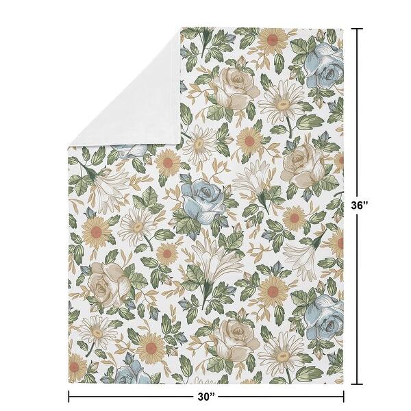 Vintage Floral Blue Yellow Baby Receiving Security Swaddle Blanket Green Gold Orange Taupe Beige White Shabby Chic Boho Bohemian