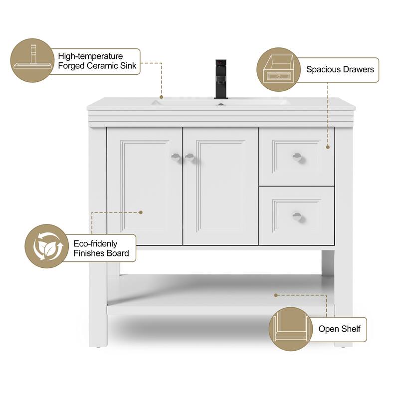 36"/48" Open Shelf Bathroom Vanity with Drop in Sink Drawer