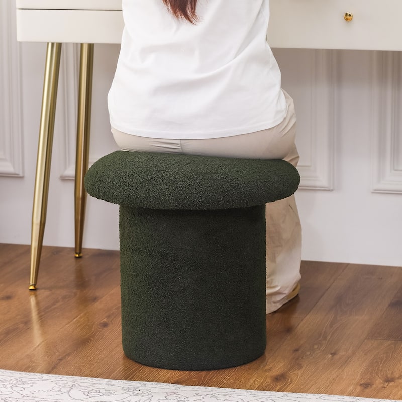 Adeco Mushroom Ottoman Teddy Velvet Foot Stool