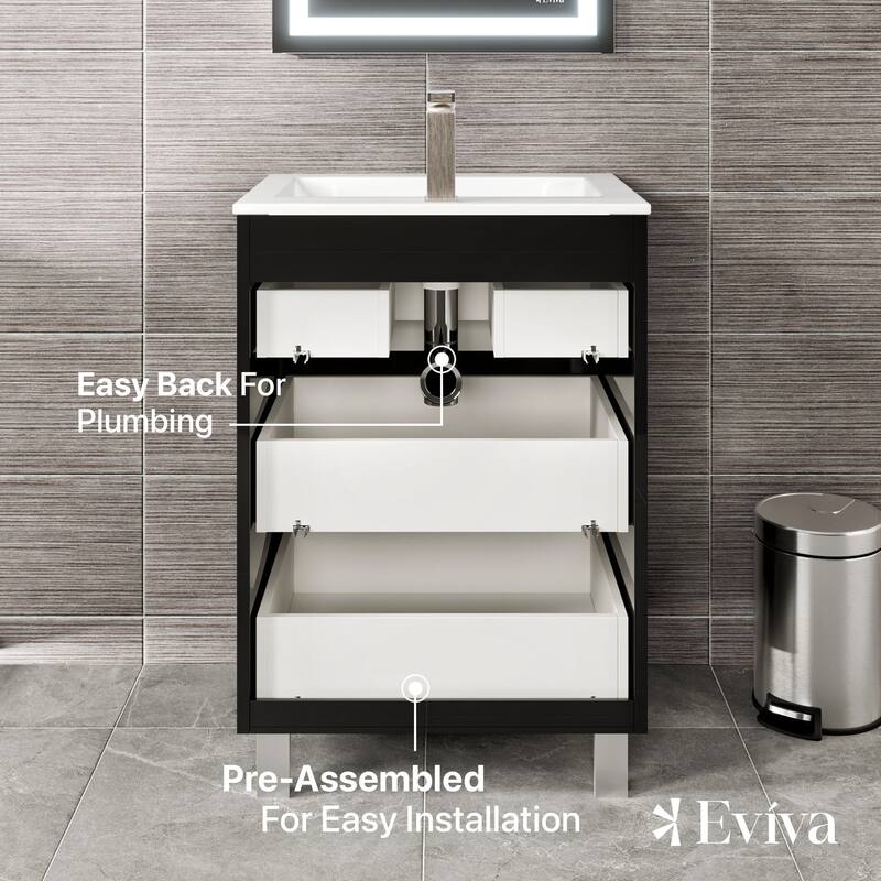 Eviva Joy 28"W Bath Vanity with Porcelain Top & Integrated Sink