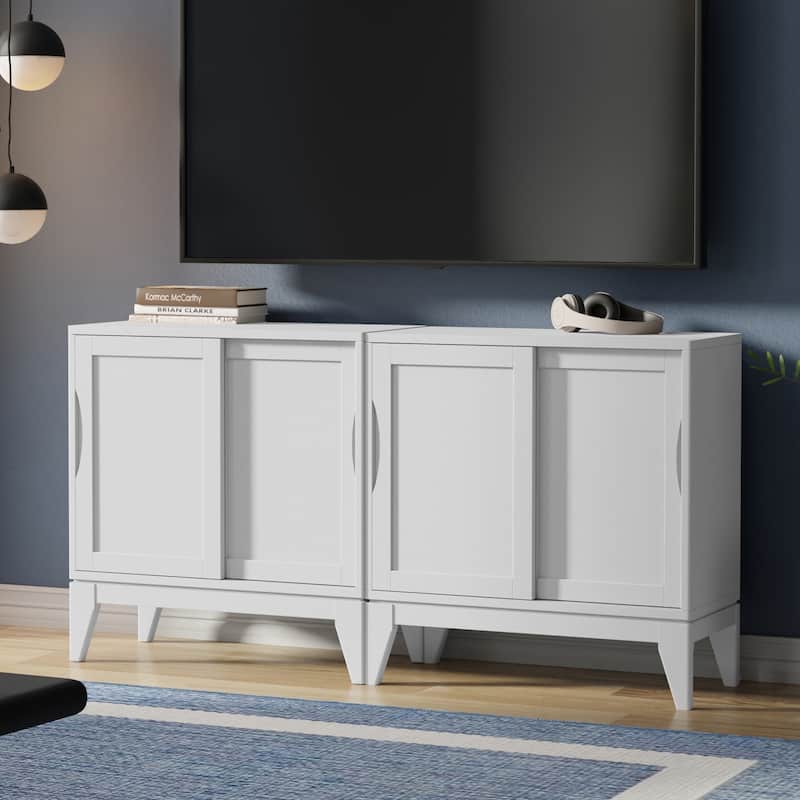 WYNDENHALL Pearson Solid Wood 30 inch Storage Cabinet (Set of 2) - 30"W x 14"D x 31"H - White