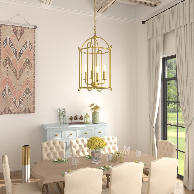 Acroma 4-light Modern Gold Cage Chandelier Drum Dining Lights - 13.87'' D