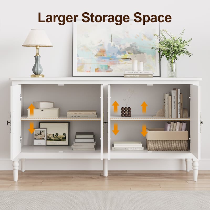 58" W Sideboard Cabinet with Adjustable Shelves and 4 Doors