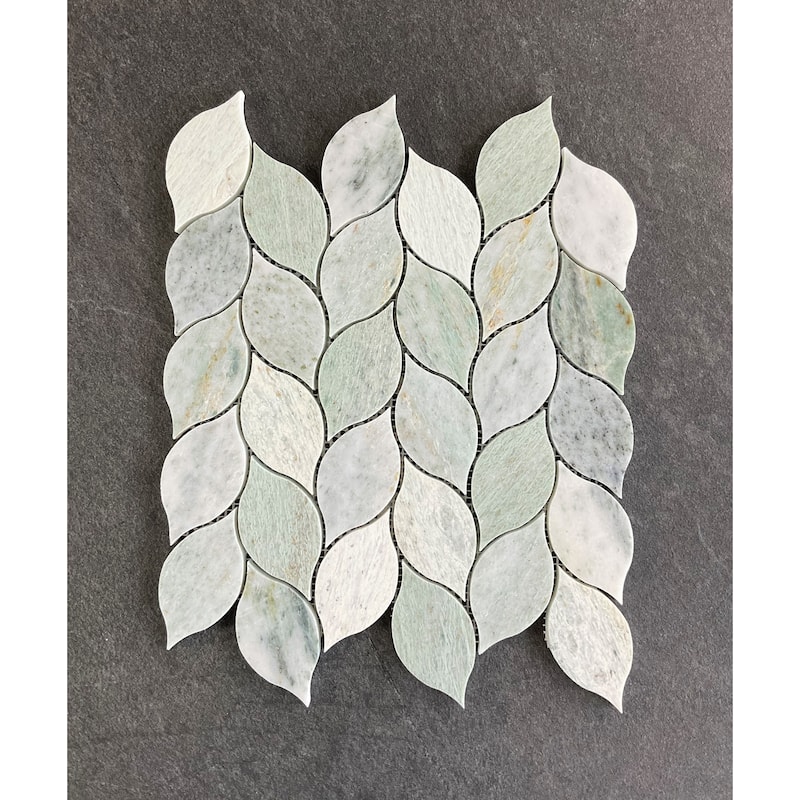 Marble Leaf Pattern Wall & Floor Mosaic Tiles - Case (10 Sheets) - Green Pearl