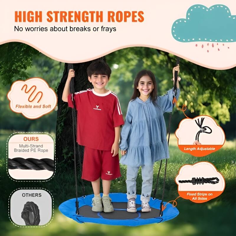 Blue 900D Oxford Saucer Swing, 40 inches Tree Seat with Steel Frame, 750lb Capacity - 40" L x 2" H