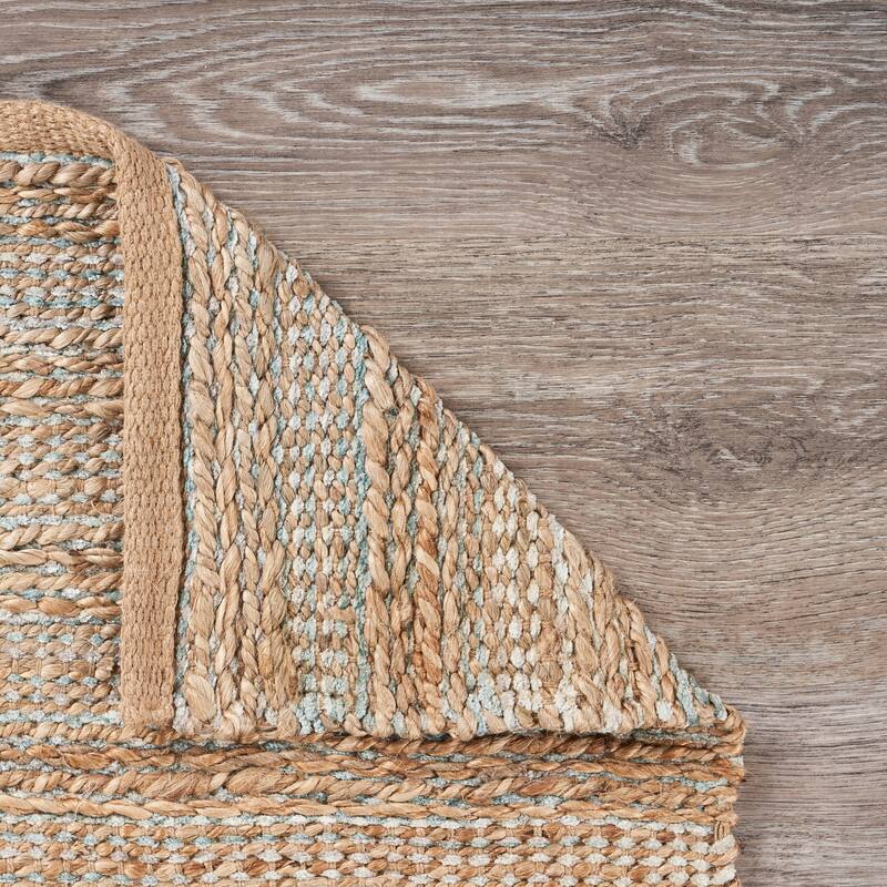 Sevita Organic Jute Interwoven Area Rug, Natural and Spa Blue - 2'0" x 3'0"