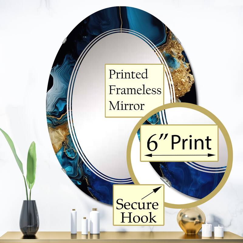 Designart 'Abstract Geode Gold And Blue Marble IV' Printed Abstract Marble Wall Mirror