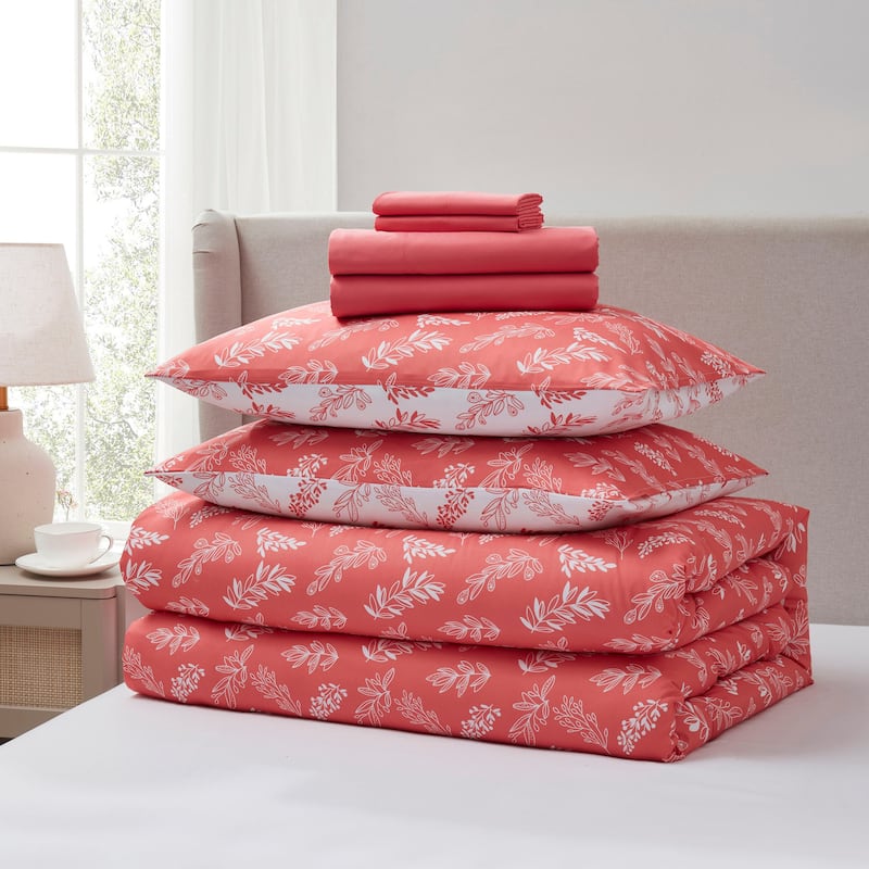 Empyrean 7 Pc Botanical Comforter Set with Sheets, Soft Breathable Lightweight Bedding Bag