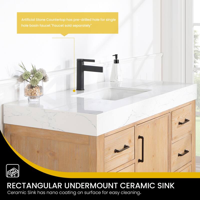 Leon 48 in. Single Bathroom Vanity with Composite Stone Top
