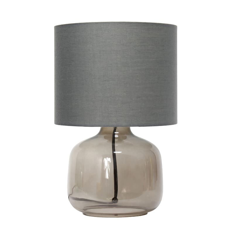 13.75" Modern Round Glass Table Lamp with Fabric Drum Shade for Bedroom or Living Room - 9"L x 9"W x 13.75"H - Smoke, Grey 