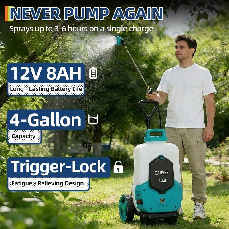 4 Gallons Battery Powered Backpack Sprayer with Wheeled Cart, 6 Nozzles & 2 Wands - N/A