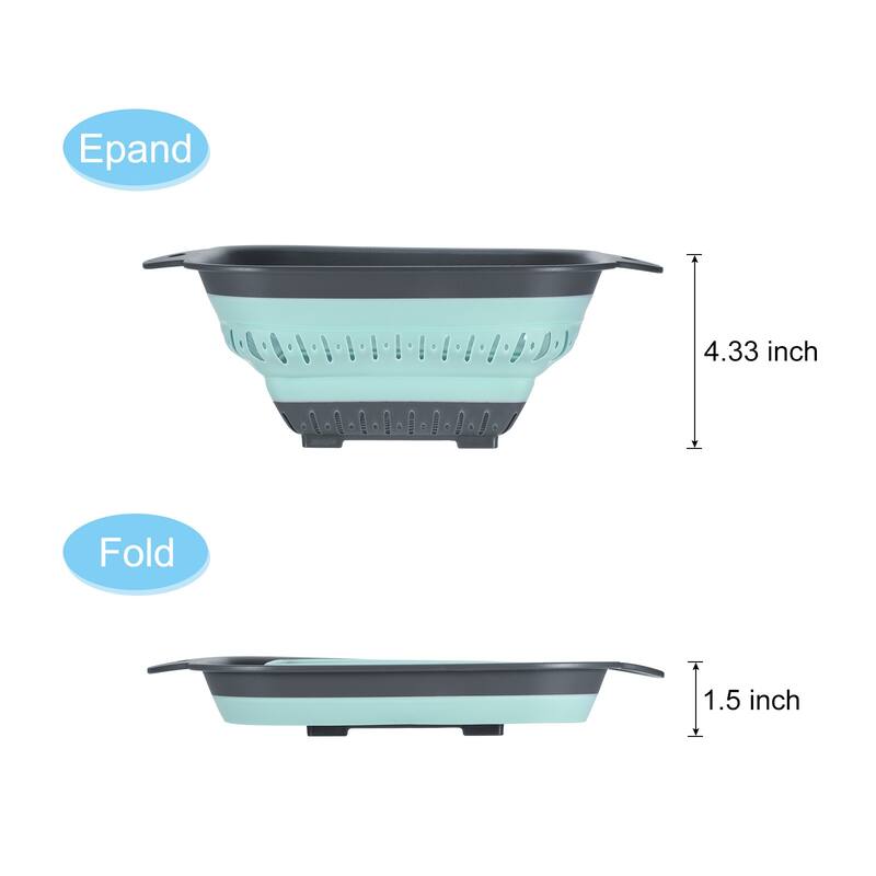 Silicone Collapsible Colander, Square Collapsible Strainer Food Strainers-Green - Green - 27.5 cm x 22 cm x 11 cm