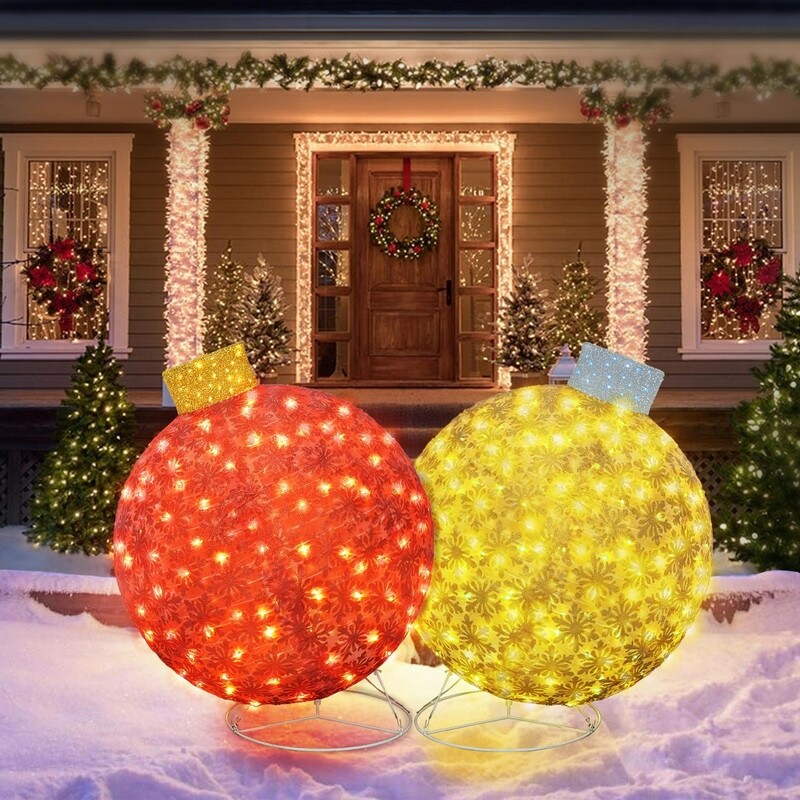 Mieres Outdoor Christmas Balls Lighted, 2pcs Christmas Ornaments Outdoor Decorations, Christmas Yard Decorations Outdoor - Bed Bath & Beyond