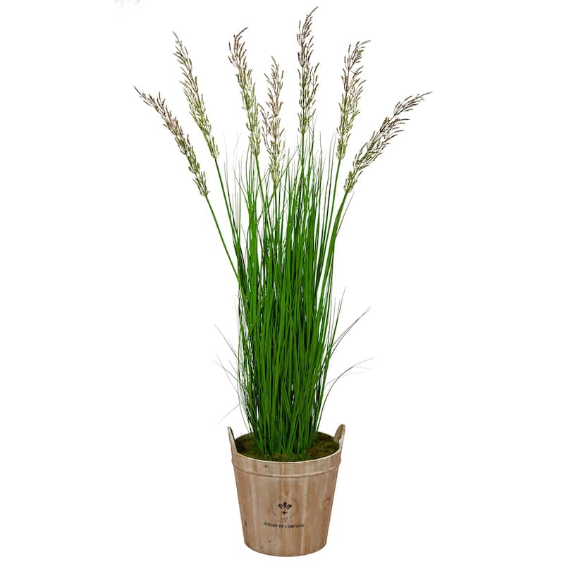 Artificial Wheat Grass Plant in Planter - 64 Inch Tall Decorative Greenery for Home Decor - Green