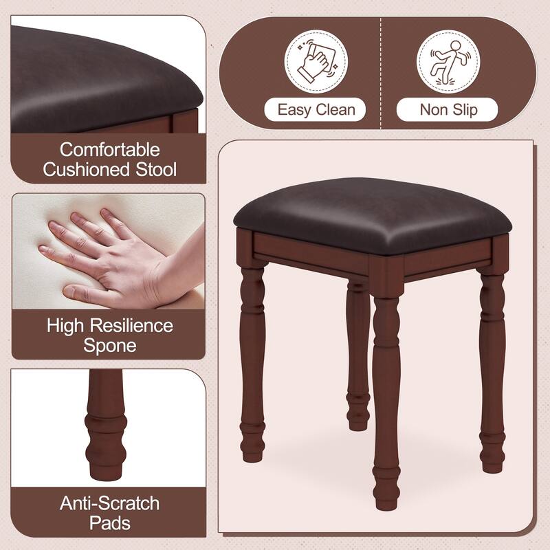 Vanity Desk with Adjustable Angle Mirror,Vanity Makeup Table and Cushioned Stool Set with Velvet Fabric Lining 5 Drawers