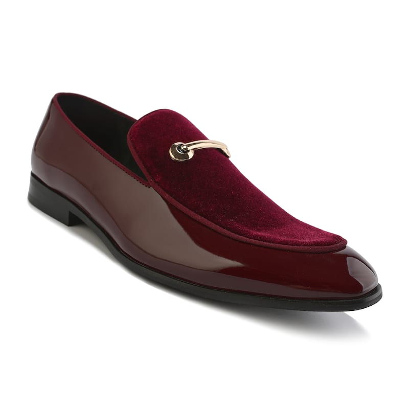 Gino Vitale Velvet & Patent Leather Slip On Dress Loafer - Wine - 12