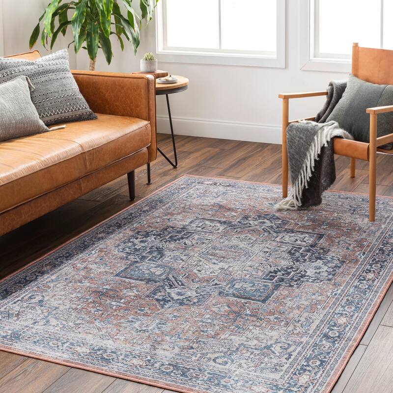 Livabliss Bram Distressed Persian Washable Area Rug - 2' 7" x 12' - Burnt Orange/Blue - Runner