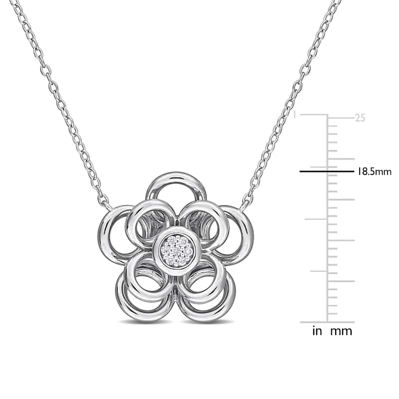 Miadora Diamond Accent Flower Pendanr with Chain in Sterling Silver