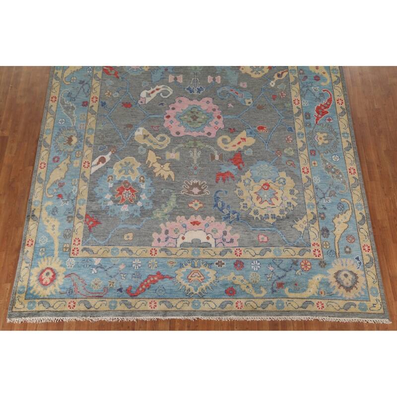 Gray & Blue Oushak Oriental Area Rug Handmade Wool Carpet - 8'11"x 11'8"