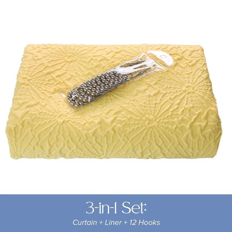 Starburst Crinkle Shower Curtain with Snap-in Liner 12 Hooks Included