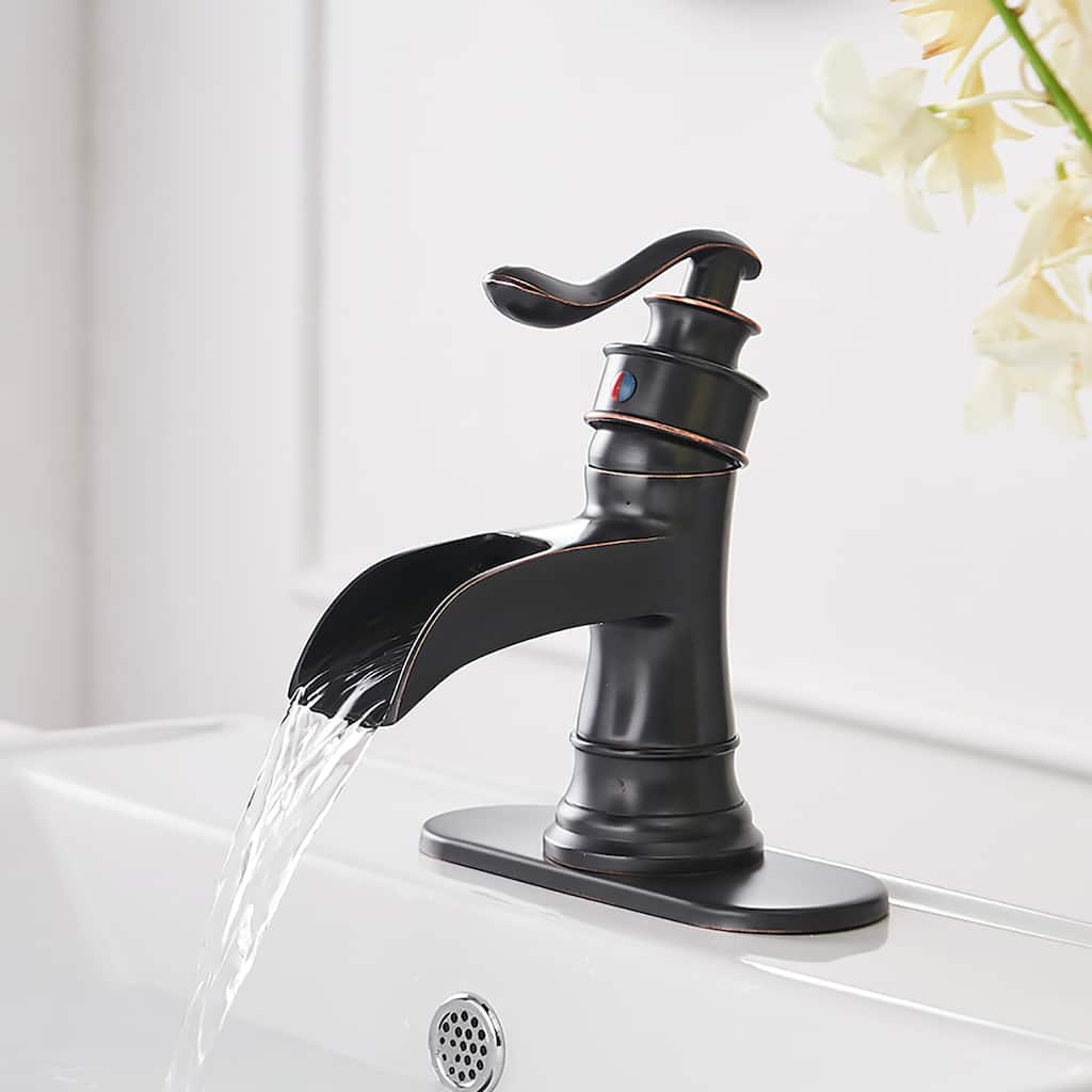 Single Hole 1-handle Oil Rubbed Bronze Waterfall Bathroom Sink Faucet - 6*7.28