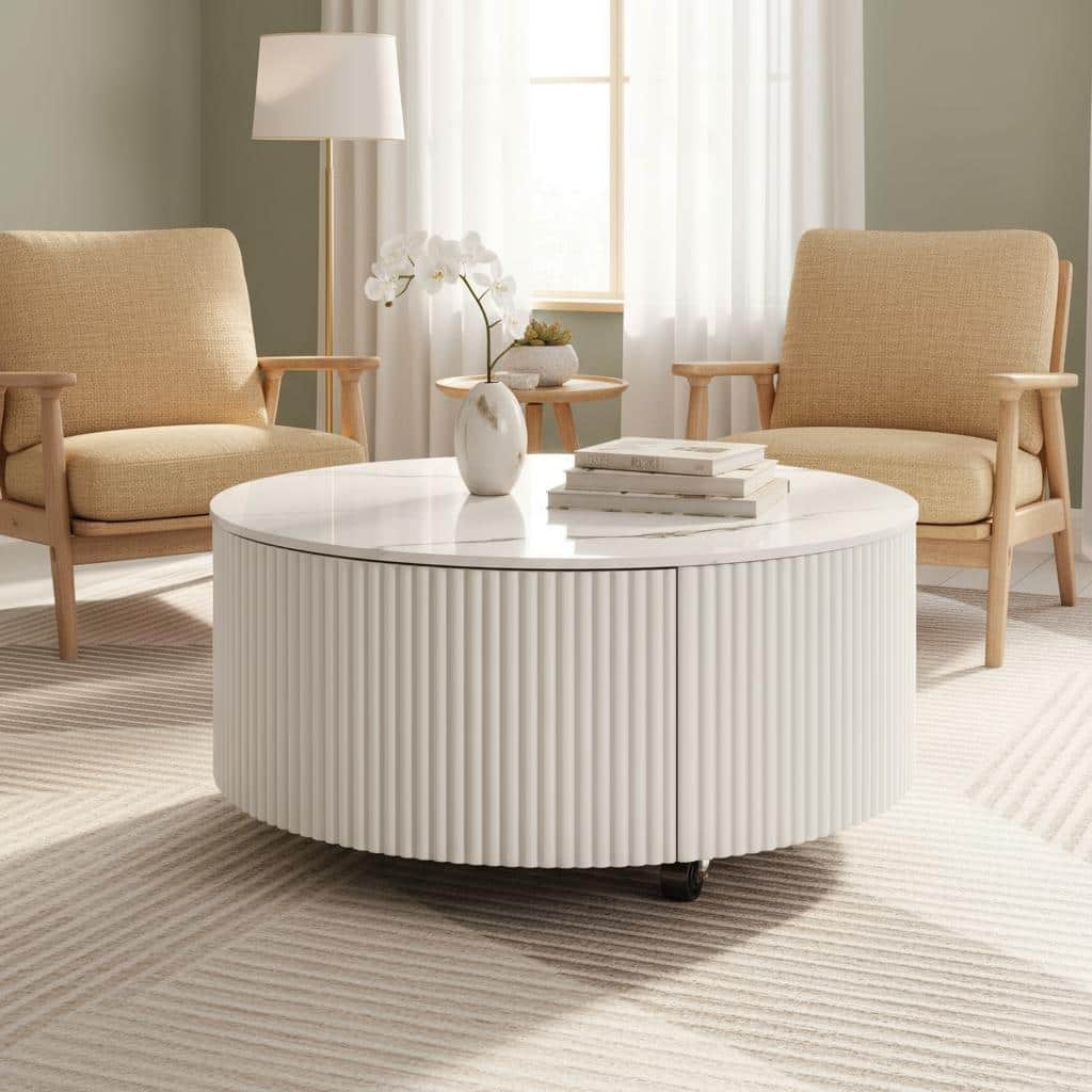 Contemporary Round Coffee Table with Lockable Casters by Harper&Bright Designs