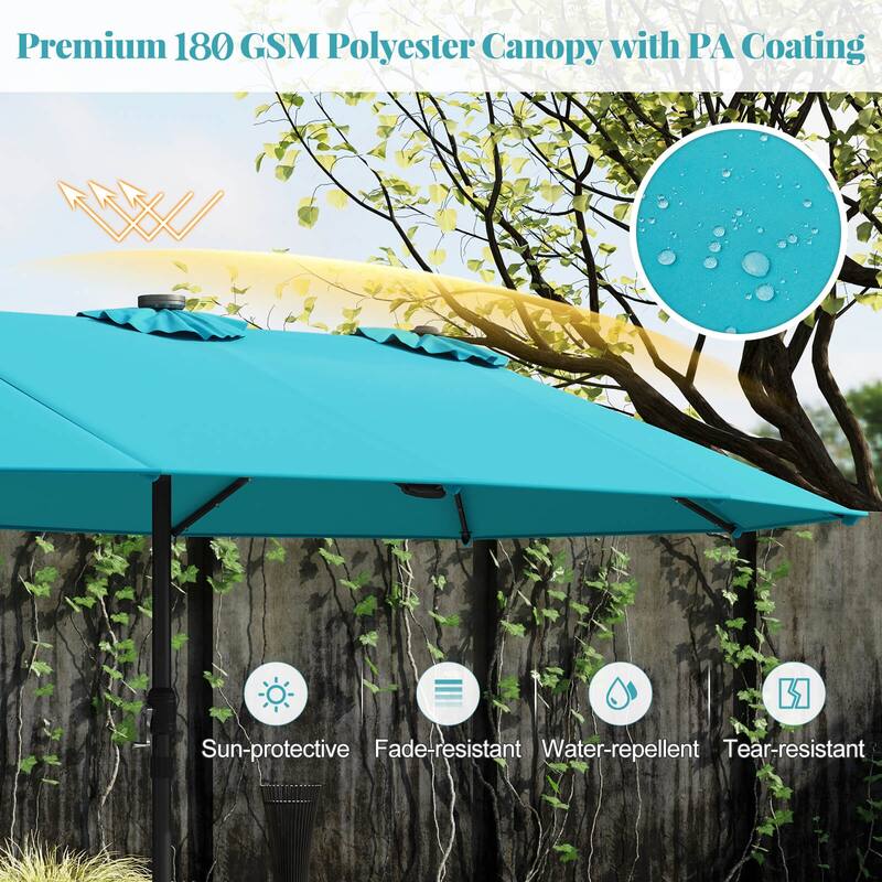 Costway 15Ft Patio Double-Sided Solar LED Market Umbrella Crank Base