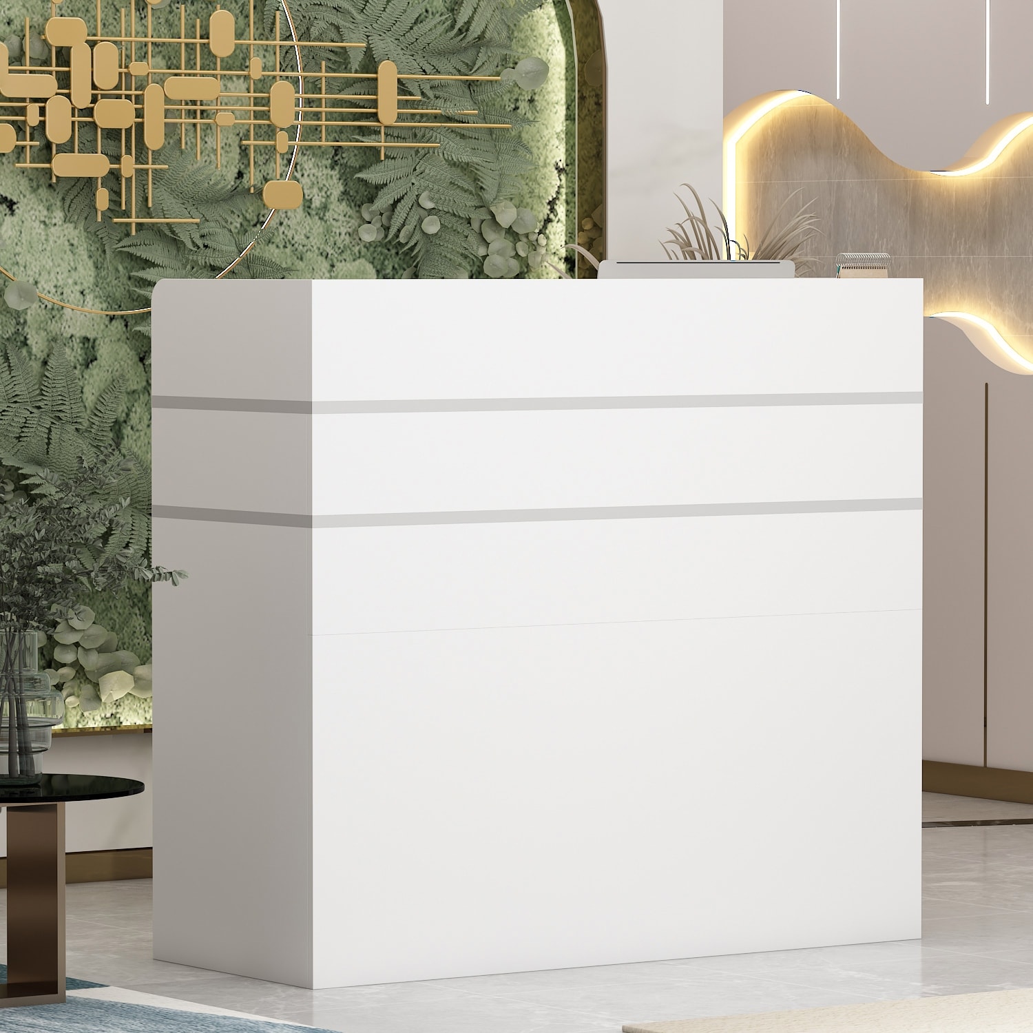 47.2"W 43.3"H Rectangular Wood Reception Desk Coumpter Desk - Picture 18 of 20