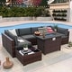 preview thumbnail 13 of 44, Outdoor 8 Pieces Sectional Wicker Sofa Set with Fire Pit Brown/Grey