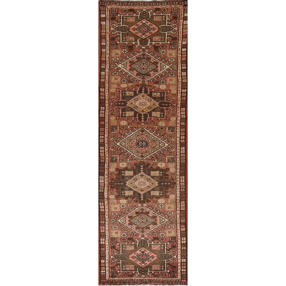 Orange Gharajeh Persian Vintage Runner Rug Handmade Wool Carpet - 1'10"x 7'5"