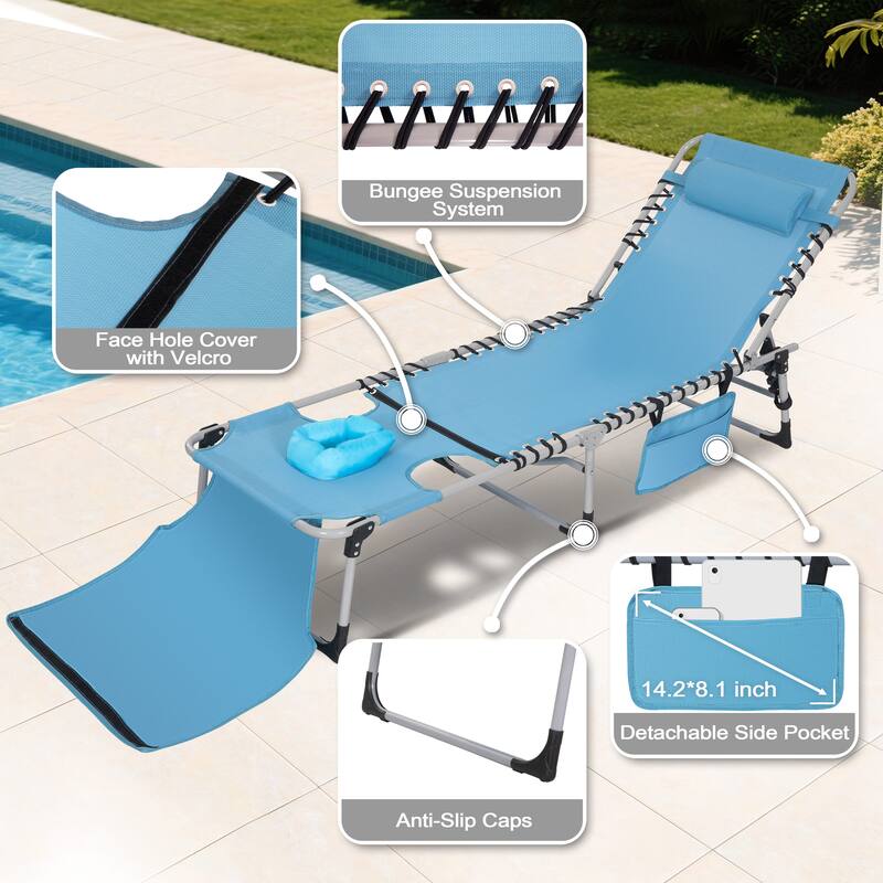 Outdoor Adjustable Lounge Chair Folding Tanning Chair with Pillow