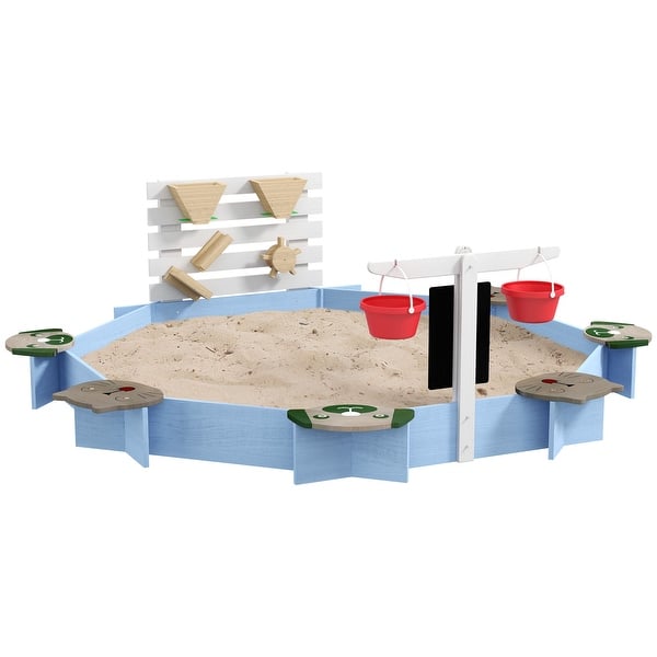 slide 2 of 5, Wooden Sandbox for 3-7 Years, 85" x 85" x 25", Blue Blue