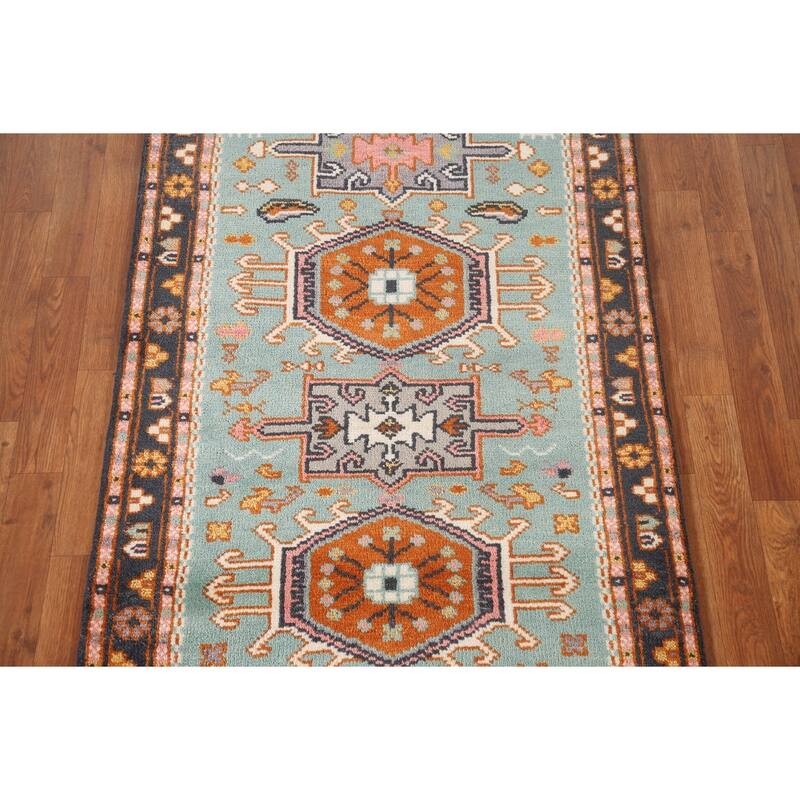 Turquoise / Green Kazak Oriental Foyer Rug Handmade Wool Carpet - 3'1" x 5'0"