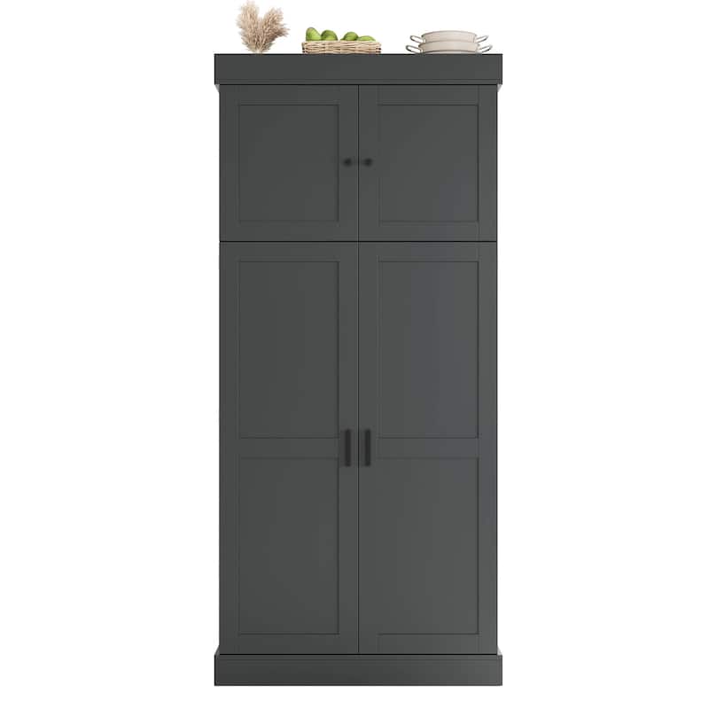 77" Tall Modern Shaker Kitchen Pantry with Wine Rack, Freestanding Storage Cabinet with Drawers & Door Shelves