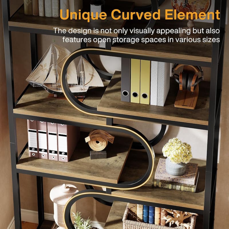 71" Tall Bookshelf 5-Tier Industrial Etagere Bookcase with Heavy-Duty Frame - 39.3" L x 11.81" W x 71.2" H