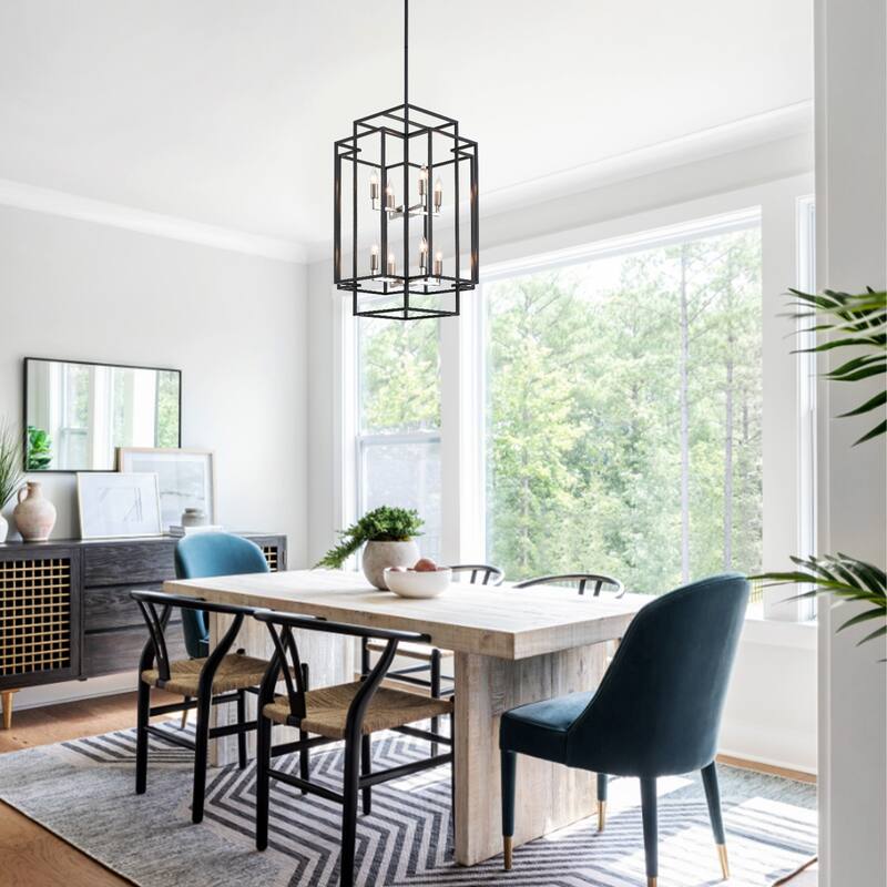 Luxury Modern Cage Tiered Chandelier -- 8-light - N/A - Black&Silver