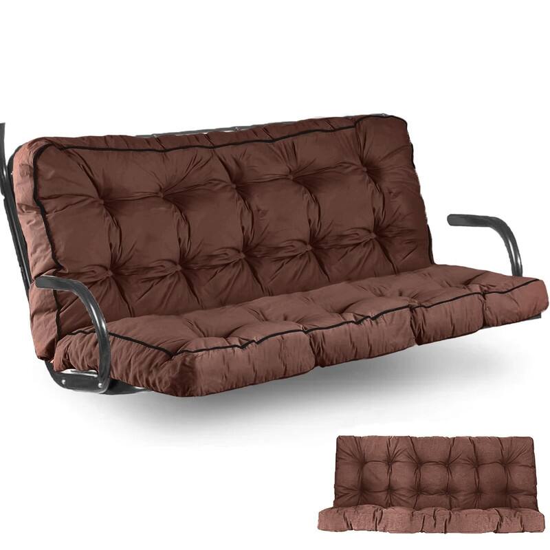 Porch Swing Replacement Cushion, 55in Outdoor Bench Cushions with Backrest , 3 Seat Patio Furniture Garden Loveseat Glider Pad - Brown