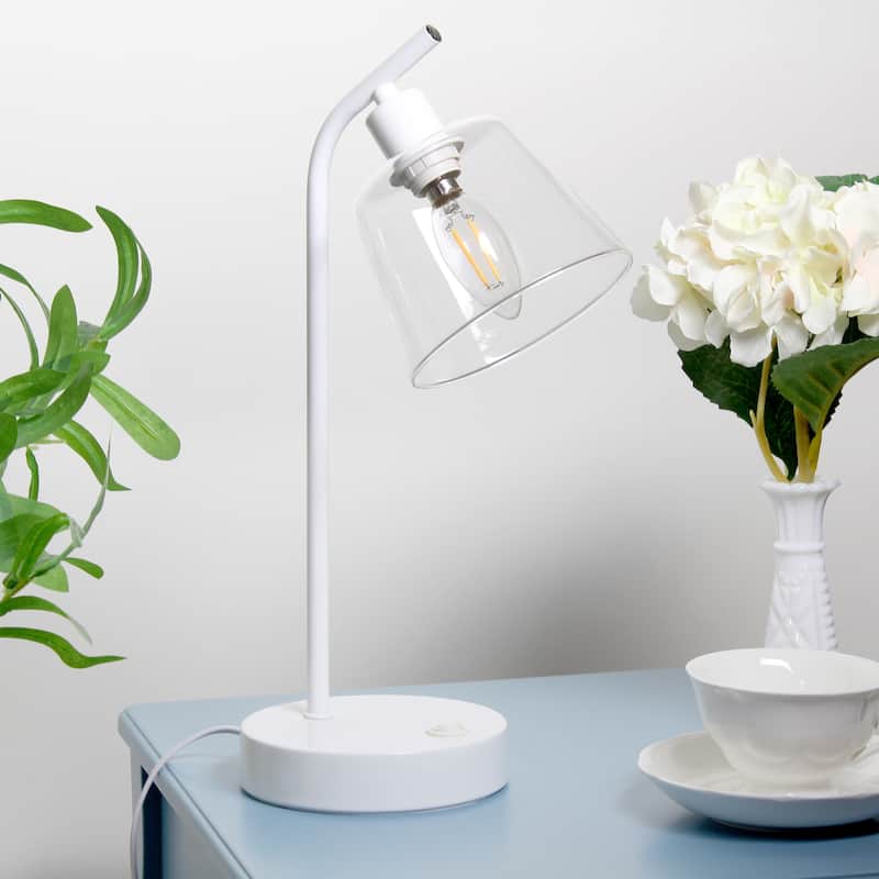 Modern Industrial Desk Lamp with Clear Glass Shade and Dual USB Charging Ports Multiple Colors - 8" (L) x 5.5" (W) x 15.75" (H)