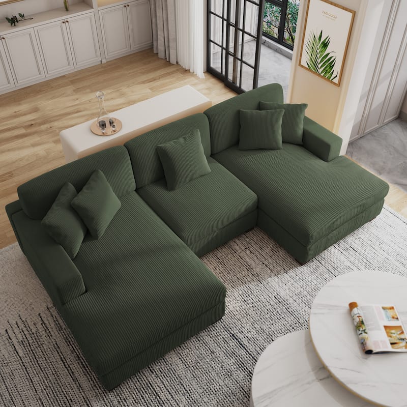 Modern Oversized Modular Sectional Sofa Set With Pillows - Green-Chaise&Armless Chair