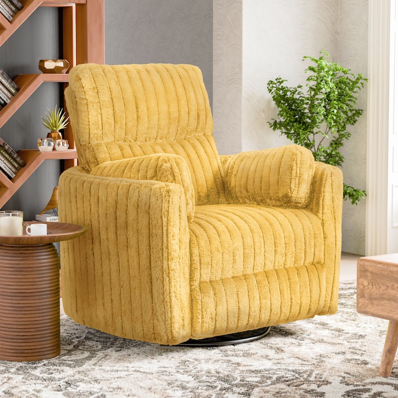 Furniture of America Jorvien Modern Chenille Power Swivel Glider Recliner with Pillows - Yellow