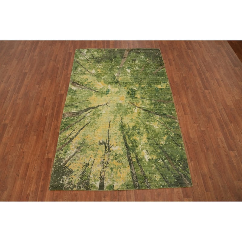 Hand-knotted Modern Silk Green Abstract Oriental Area Rug - 8' 0'' X 5' 0''
