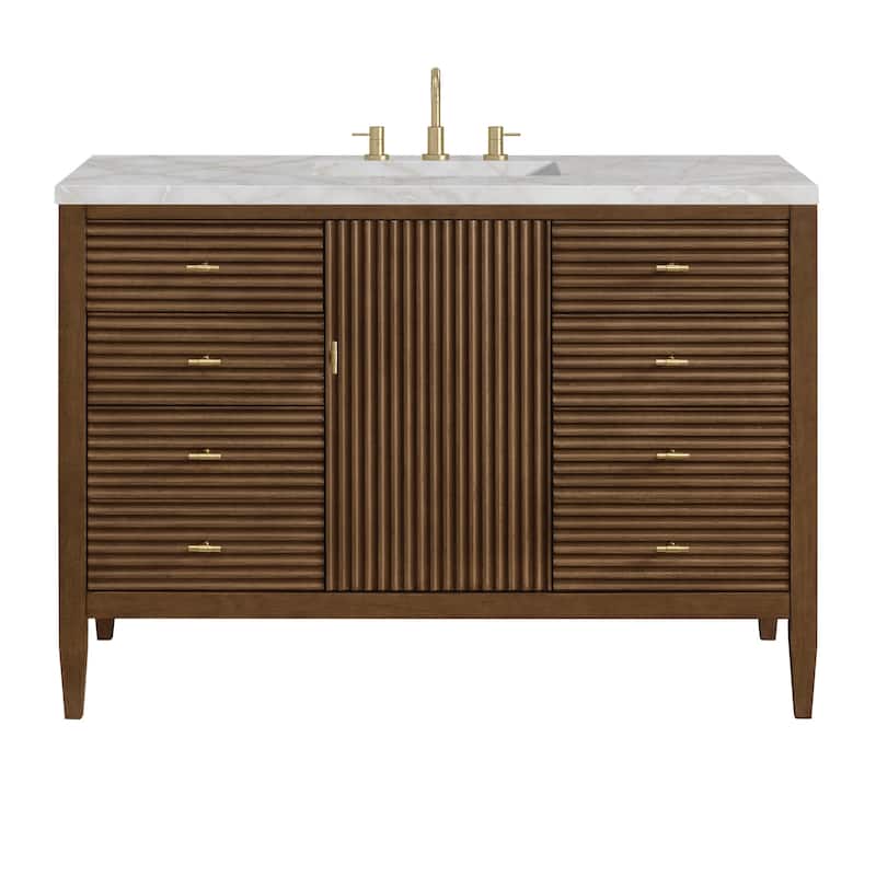 James Martin Vanities 485-V48-3VSL Myrrin 48" Single Basin Wood Vanity - Mid-Century Walnut - Walnut Finish