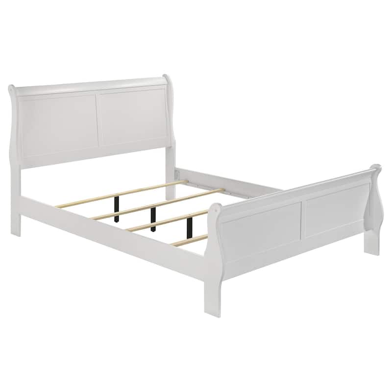 Nim King Size Bed, Sleigh Panel Headboard Design, White, Low Profile